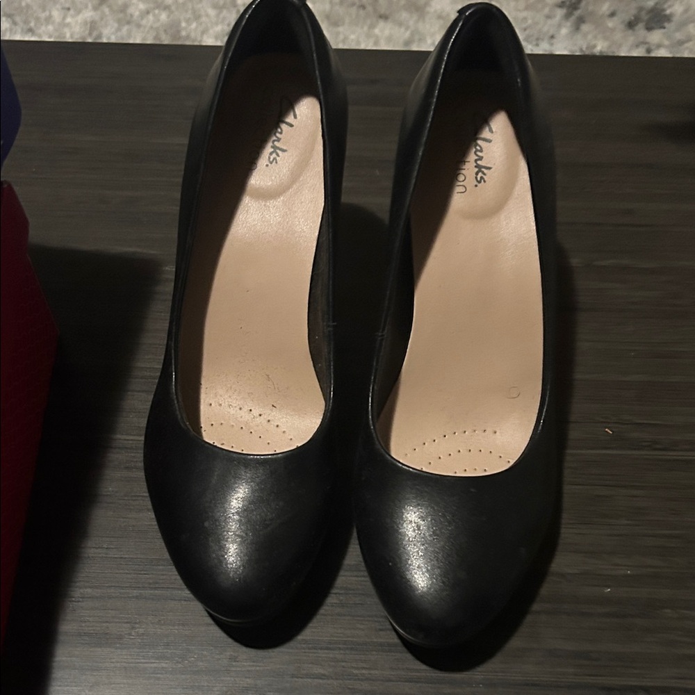 Clarks Black Leather Heels for Women